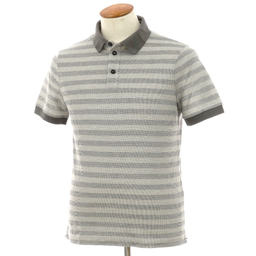【中古】ジョルジオアルマーニ GIORGIO ARMANI 地絹綿織物 間借り人 半袖スポーツシャツ 薄墨色x白いこと×黒いこと【大きさ46】【S/S】【物質の状態序列付けるB】【メンズ】