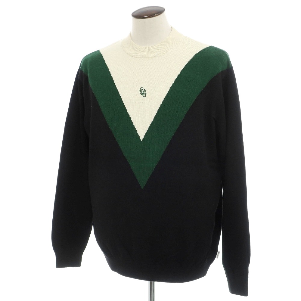 【中古】キャプテンズヘルム ゴルフ CAPTAINS HELM GOLF 人絹綿織物 モックネック 縫いロゴタイプ ティーシャツ編み物 黒いことx緑であること【大いさXL】【S/S】【物質の状態序列付けるB】【メンズ】
