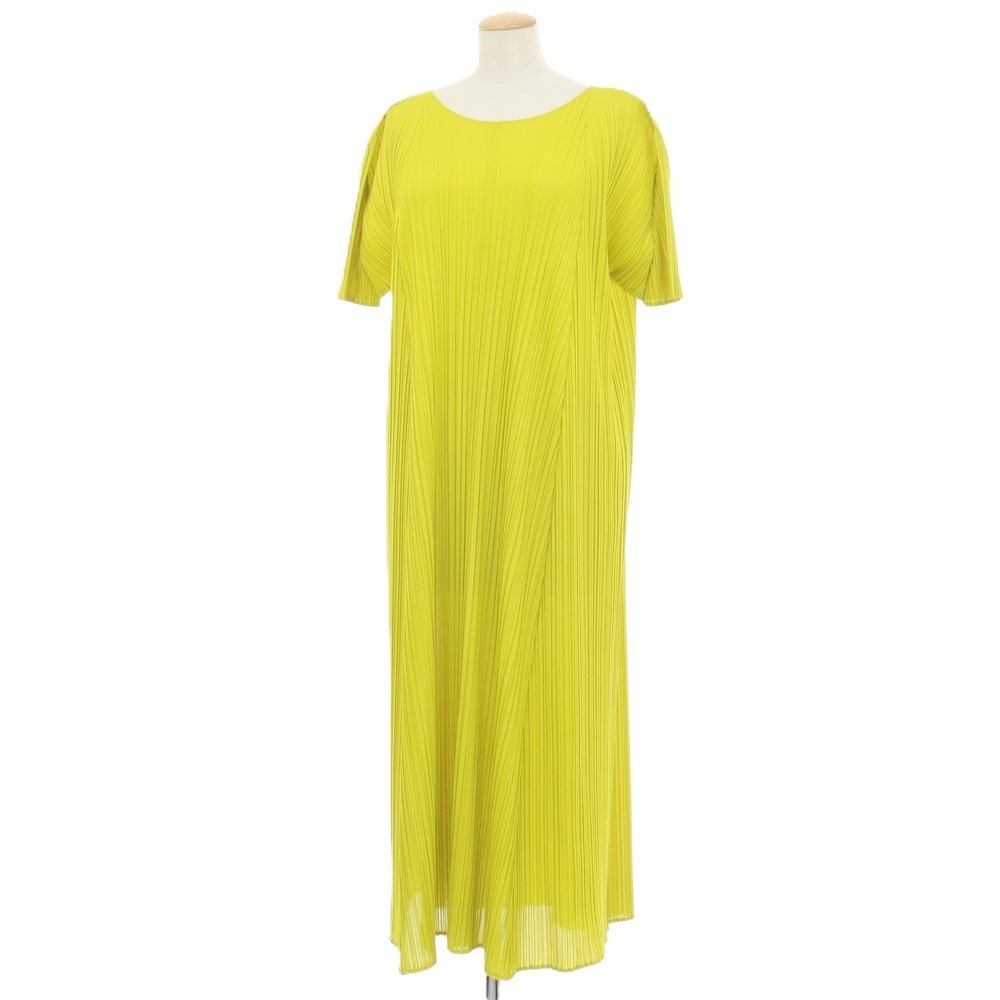 【中古】筋目プリーズ PLEATS PLEASE 2026年春夏 ポリエステル系 筋目 半袖  ロング衣装 菩提樹黄色【大きさ書きあらわすなし（L位）】【S/S】【物質の状態価値づけるA】【レディース】