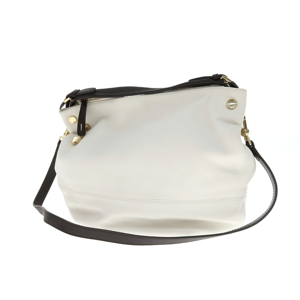 【中古】フルラ Furla F5917 なめし革 ショルダーバッグ 象牙色xうす暗い赤銅色【WxH29.5xD9】【S/S/A/W】【物質の状態序列付けるB】【レディース】