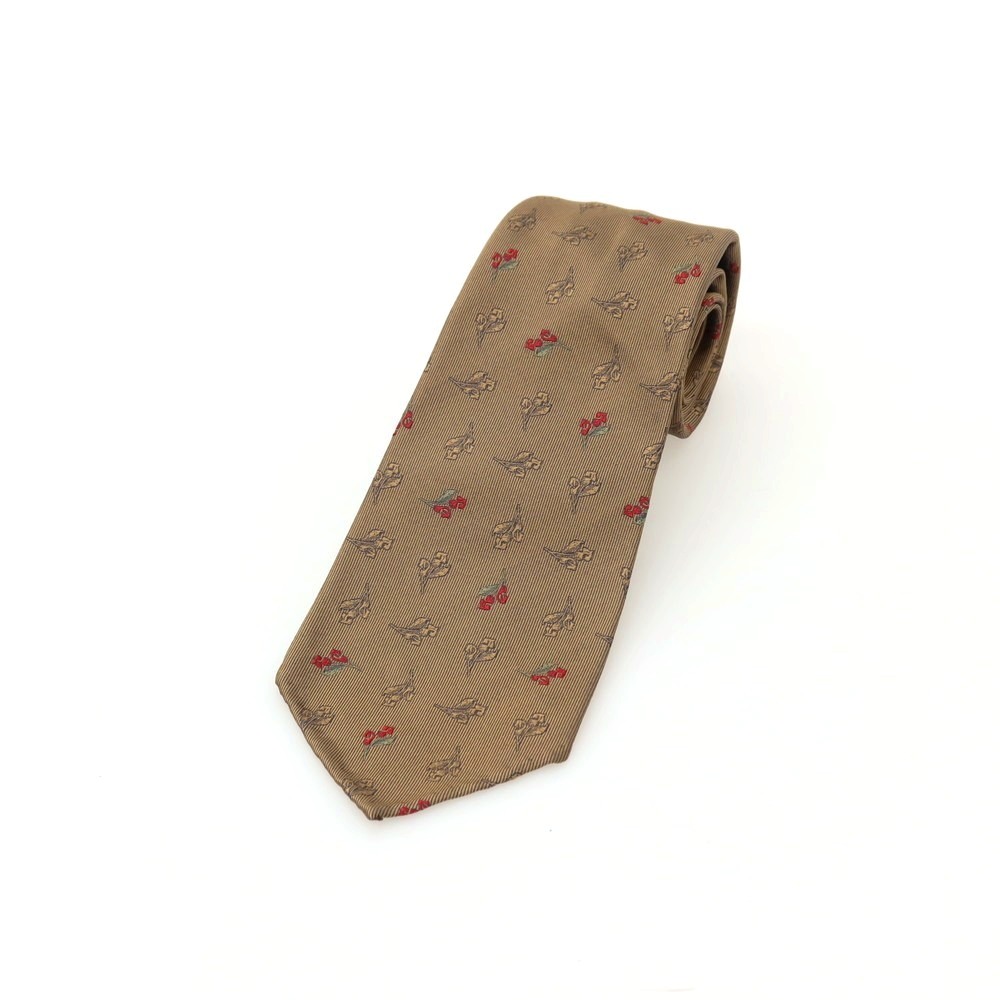 【新品】アットヴァンヌッチ Atto Vannucci 絹地 セッテピエゲ 花柄タイ 赤銅色カーキ系x赤いこと【S/S/A/W】【物質の状態序列付けるN】【メンズ】