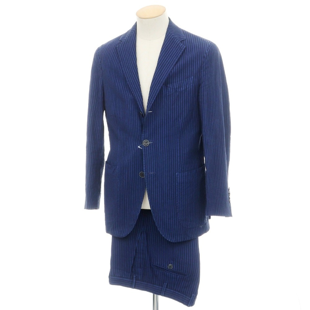 【中古】ザ ジジ THE GIGI 縞模様 3つ名取り草背広 うす暗い青色xブラックネイビー【大きさ46】【S/S】【物質の状態価値づけるC】【メンズ】