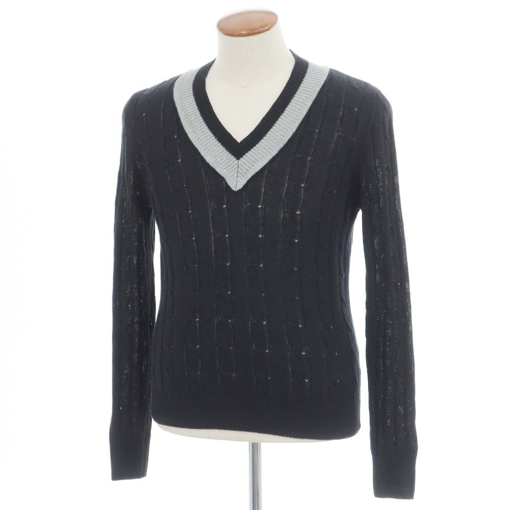 【SALE10%OFF/返品不可】【中古】ミラショーン mila schon リネンコットン ケーブル編み Vネック プルオーバーニット ブラック【サイズ46】【S/S】【状態ランクA】【メンズ】|リタリオリブロ