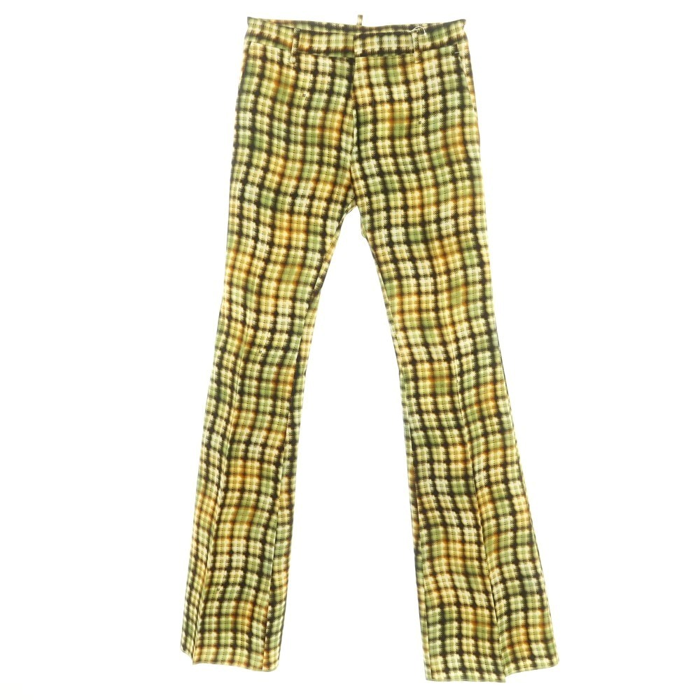 【SALE10%OFF/返品不可】【新品】ディースクエアード DSQUARED2 コットン チェック フレア カジュアルスラックスパンツ オリーブグリーンxオレンジ【サイズ46】【S/S】【状態ランクN】【メンズ】 EPD|リタリオリブロ