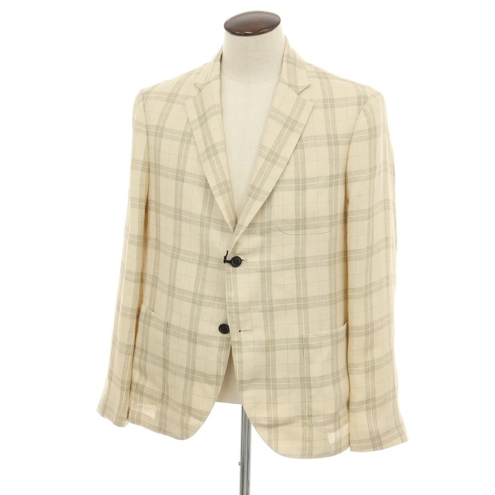 【新品】ドルモア DRUMOHR リネン チェック 2B テーラードジャケット ベージュxグレー【サイズ50】【S/S】【状態ランクN】【メンズ】｜リタリオリブロ