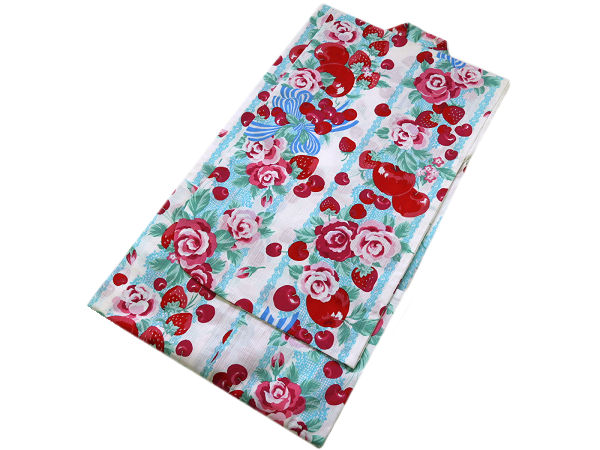 人気スポー新作 浴衣 子供浴衣 ジュニア キッズ 女児 S Matsuda 女の子浴衣 送料無料 着物美人 ゆかた R 2e リボンにフル ツ 白 100 4歳 3歳 変り織り 綿紅梅 Culturetourism Kharkivoda Gov Ua