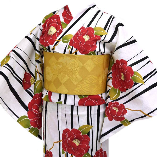 浴衣セット 上品な 156 168 L F M 女性用 大人 街着 木綿着物 浴衣セット 帯付き 浴衣帯 半幅帯白 浴衣女性 女浴衣 変り織り 綿紅梅 2点セット 浴衣 送料無料 着物美人 R4425 縞に赤の椿 オフ白 Www Cecattocontabilidade Com Br