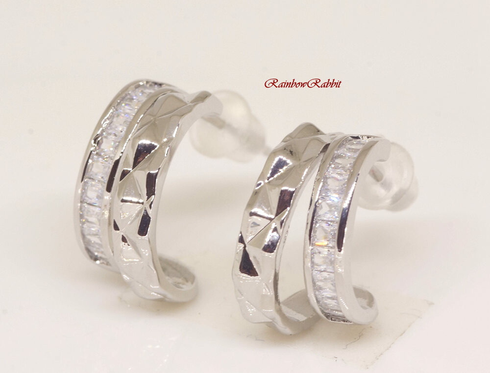 楽天市場】18K RGP プラチナ ダイヤ CZ フープ ピアス yp4967