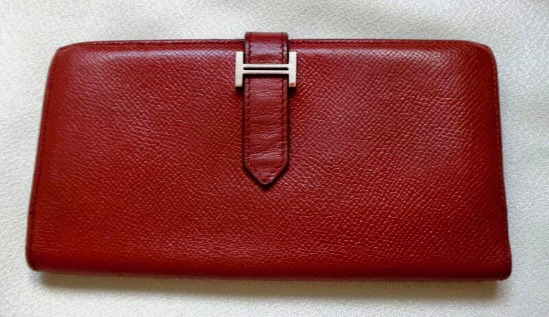 HERMES エルメス 長財布 レディース メンズ サイフ 財布 ベアンスフレ 赤茶 シルバー金具 □M刻印 中古 h-002 h16-3042
