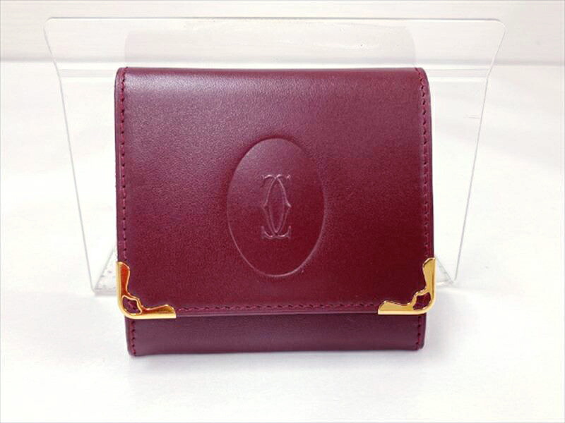 超美品 Cartier カルティエ マストライン 小銭入れ レザー メンズ レディース スクエアフォルムボルドー 箱付き プレゼント 中古｜レイライン
