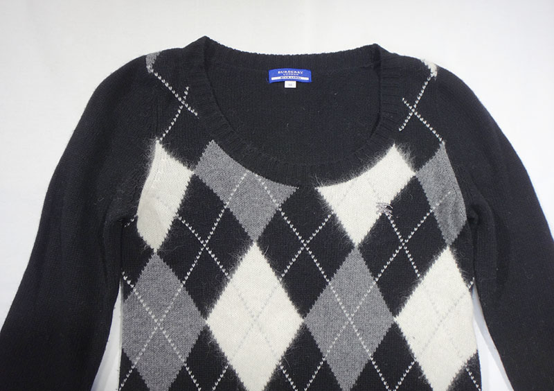 ワンピース Blue 美品 バーバリーブルーレーベル サイズ38 M Burberry レディース ワンピース M ニット 長袖 バーバリーレディース ワンピース Label ニット カシミヤ 古着 中古 美品 バーバリー ワンピース Burberry Blue Label バーバリーブルーレーベル アーガイル