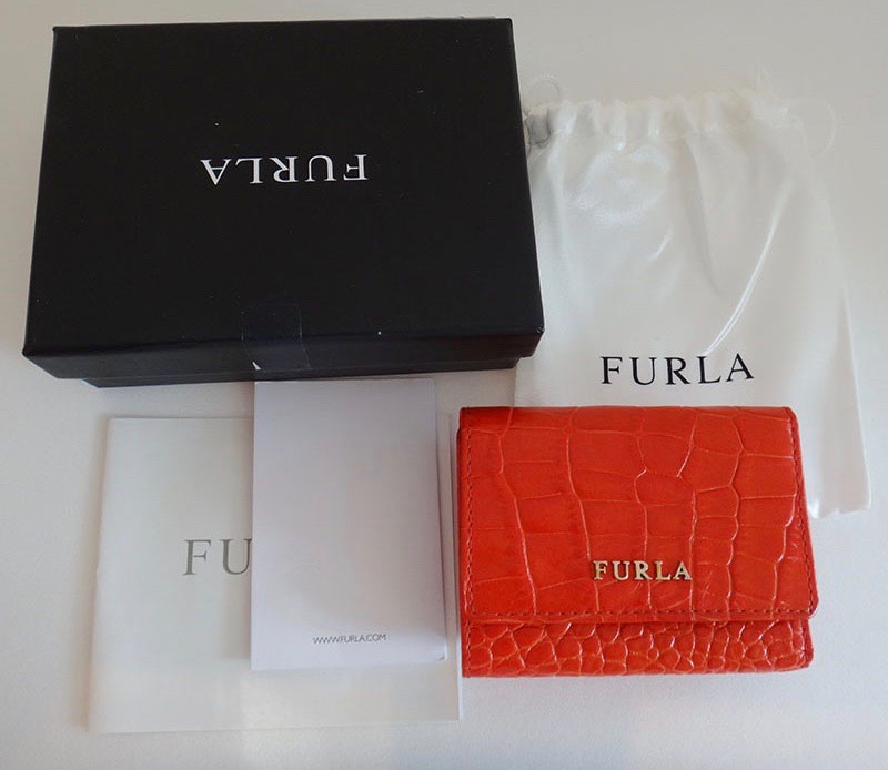 FURLA フルラ 3つ折り財布 ミニ コンパクト財布 ウォレットミニ ユニセックス 小銭入れ シンプル ブランド 定番 人気 本物 レザー小さい オレンジ レザー【中古】t-002｜レイライン