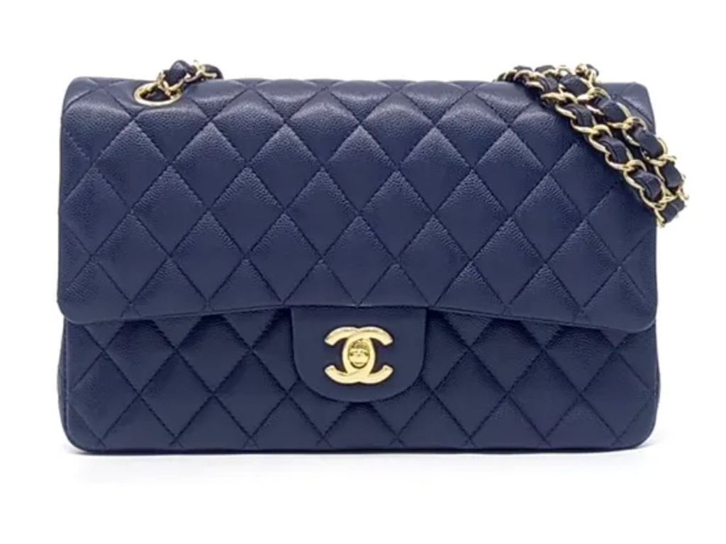 CHANEL シャネルバッグ マトラッセ 25 キャビアスキン ネイビー シルバー金具 ダブルフラップ A01112 チェーン ショルダーバッグ 紺 鞄 かばん 中古 10372208｜レイライン