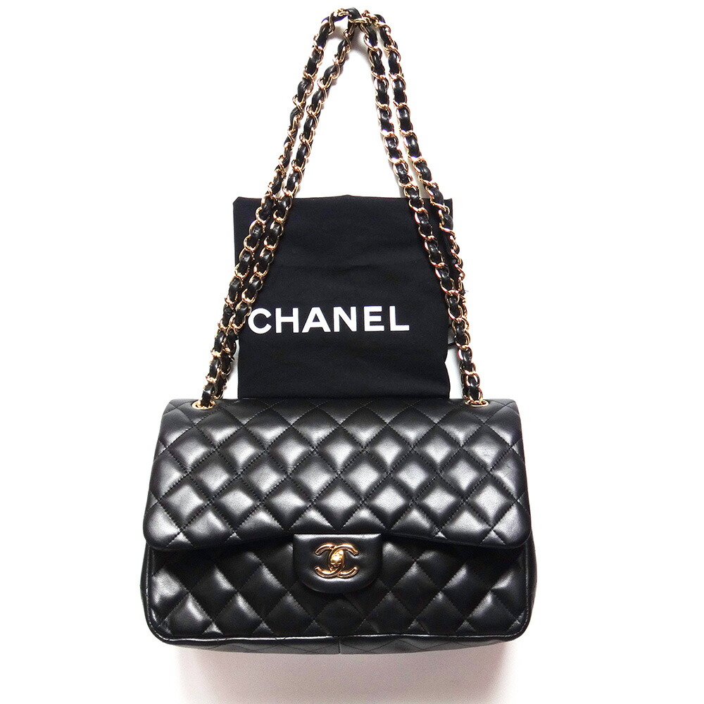 CHANEL Large Jumbo Quilted Chain Shoulder Bag 30 Lambskin Black Gold Very  Good | eBay