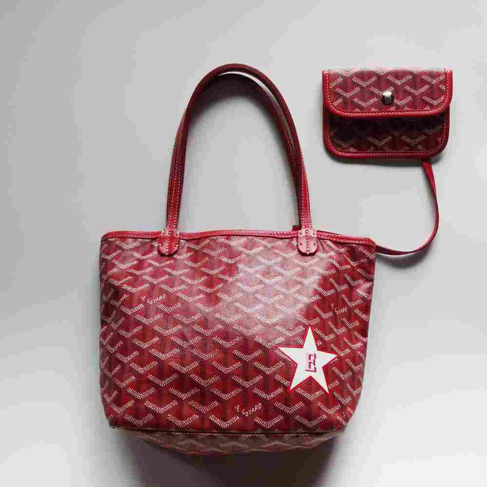 GOYARD ゴヤール バッグ サンルイ ジュニア レディース バッグ ショルダー 軽い 収納抜群 夏 秋 赤 ポーチ付き中古 t81-5343