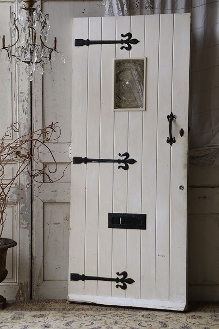 フランスBrocante 吹きガラスのペイントドア 建具 玄関ドア E120-6