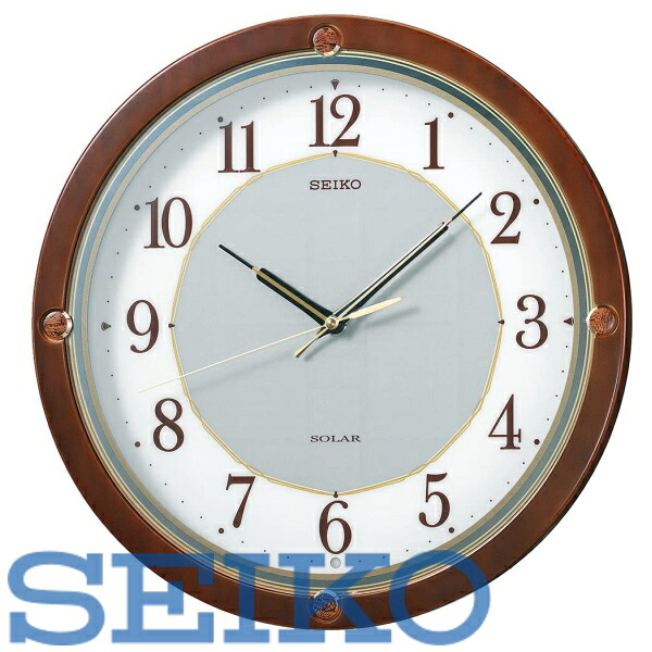 【送料無料】SEIKO CLOCK (セイコークロック) 掛け時計 SOLAR+(ソーラープラス) 電波 アナログ 木枠 茶木地 SF232B　■送料無料※北海道・九州・沖縄・離島は別途送料（1080円～2160円）省エネ　エコロジー　和室　高級　お祝い　洋室　sf221b デザイン　別荘　リフォーム｜リライアブル　RELIABLE