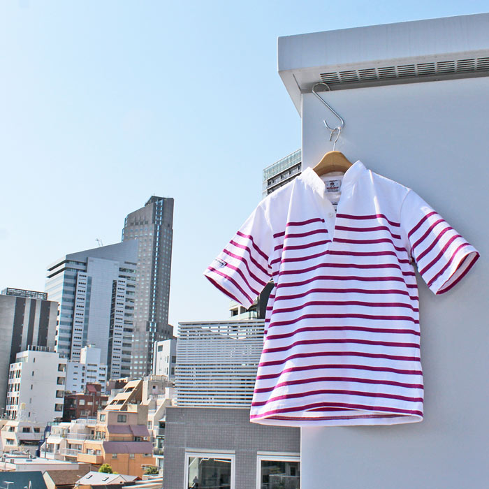 BARBARIAN "NEW JAPAN SIZE SPEC"　WSE-13 8oz HENLEY SHORT SLEEVE RUGBY JERSEY ヘンリーネック ラガーシャツ メンズ 半袖 ライトウエイト カナダ製　WHITE/RASPBERRY　S-XL　正規代理店商品　送料無料！｜REDWOOD