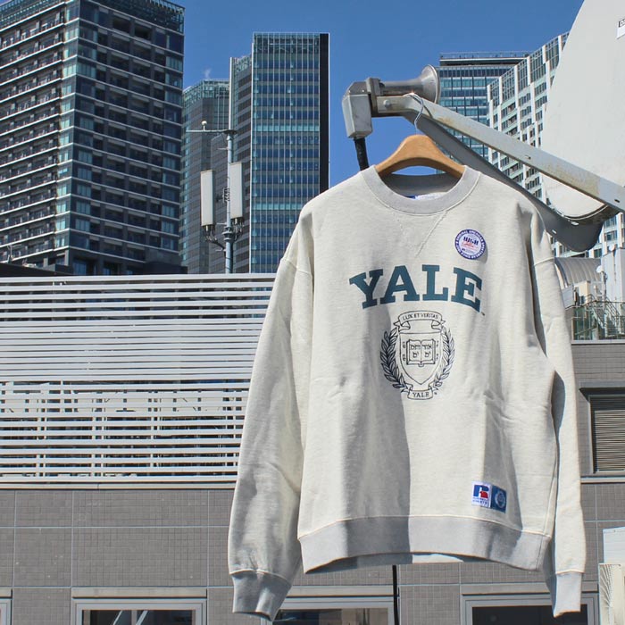 RUSSELL ATHLETIC 111261-019 Yale University HighCotton LoopBackTerry CN イェール単科大学 ご機嫌綿織物 裏毛 流汗 労働者の一団素っ首 COLLEGE PRINT 単科大学刷り上げる VINTAGE ヴィンテージ  MENS LADIES メンズ レディース 置き目品 OATMEAL M-L