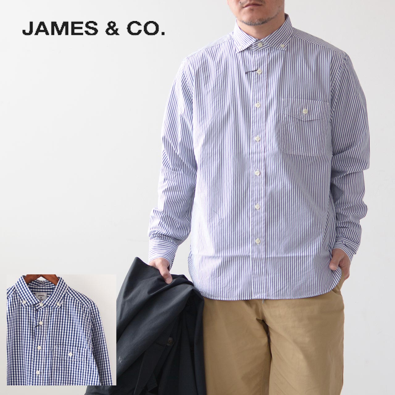 【SALE 30%OFF】JAMES [ジェームス] Pujol -Standard- GC/LS  [JS8011] プジョル・スタンダードシャツ・ギンガムチャック・ロンドンストライプ・ロンスト・ドレスシャツ・スプレット・MEN\u0027S [2023SS]