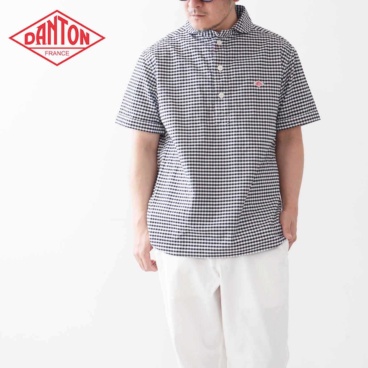 DANTON [ダントン] M OXFORD ROUND COLLAR SHORT SLEEVE PULLOVER SHIRT [DT-B0284OXP] オクスフォードラウンドカラーショートスリーブプルオーバーシャツ・半袖シャツ・コットンシャツ・ギンガムチェック・チャックシャツ・丸襟・MEN\u0027S [2026SS]