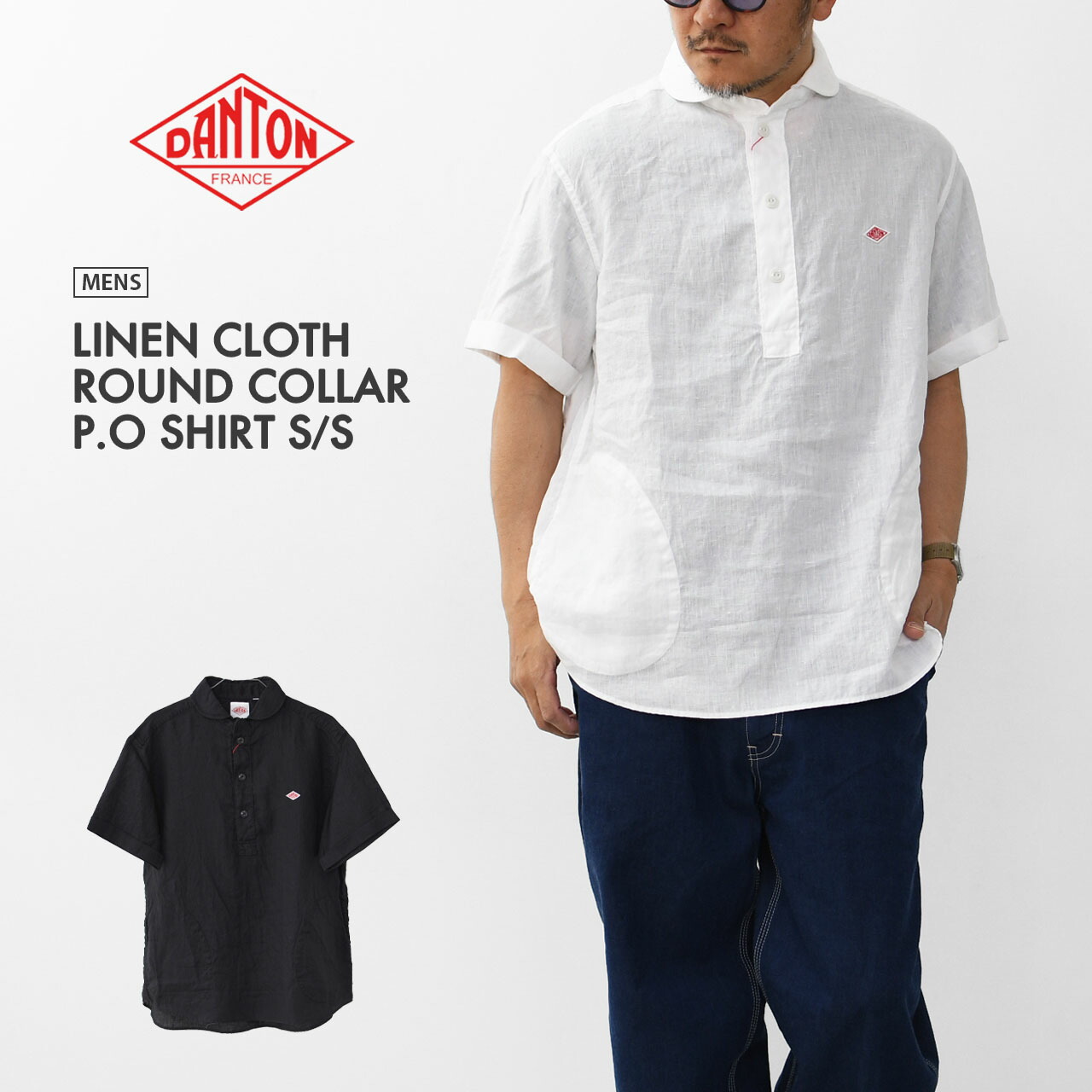 DANTON [ダントン] M LINEN CLOTH ROUND COLLAR P.O SHIRT S/S [DT-B0284FLI] リネンクロスラウンドカラープルオーバーシャツ ショートスリーブ・リネンシャツ・半袖プルオーバー・心地よいプルオーバー・MEN\u0027S [2026SS]