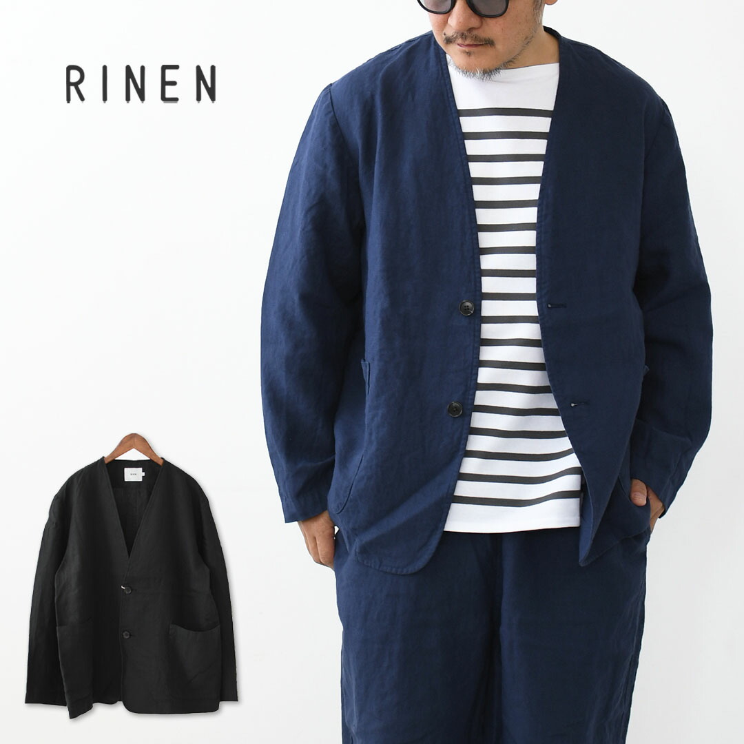 RINEN [リネン] 40/1リネン平織エアタンブラー ノーカラージャケット [R29602] リネンジャケット・ノーカラー・ジャケット・麻・アウター・MEN'S [2026SS] 26,400円