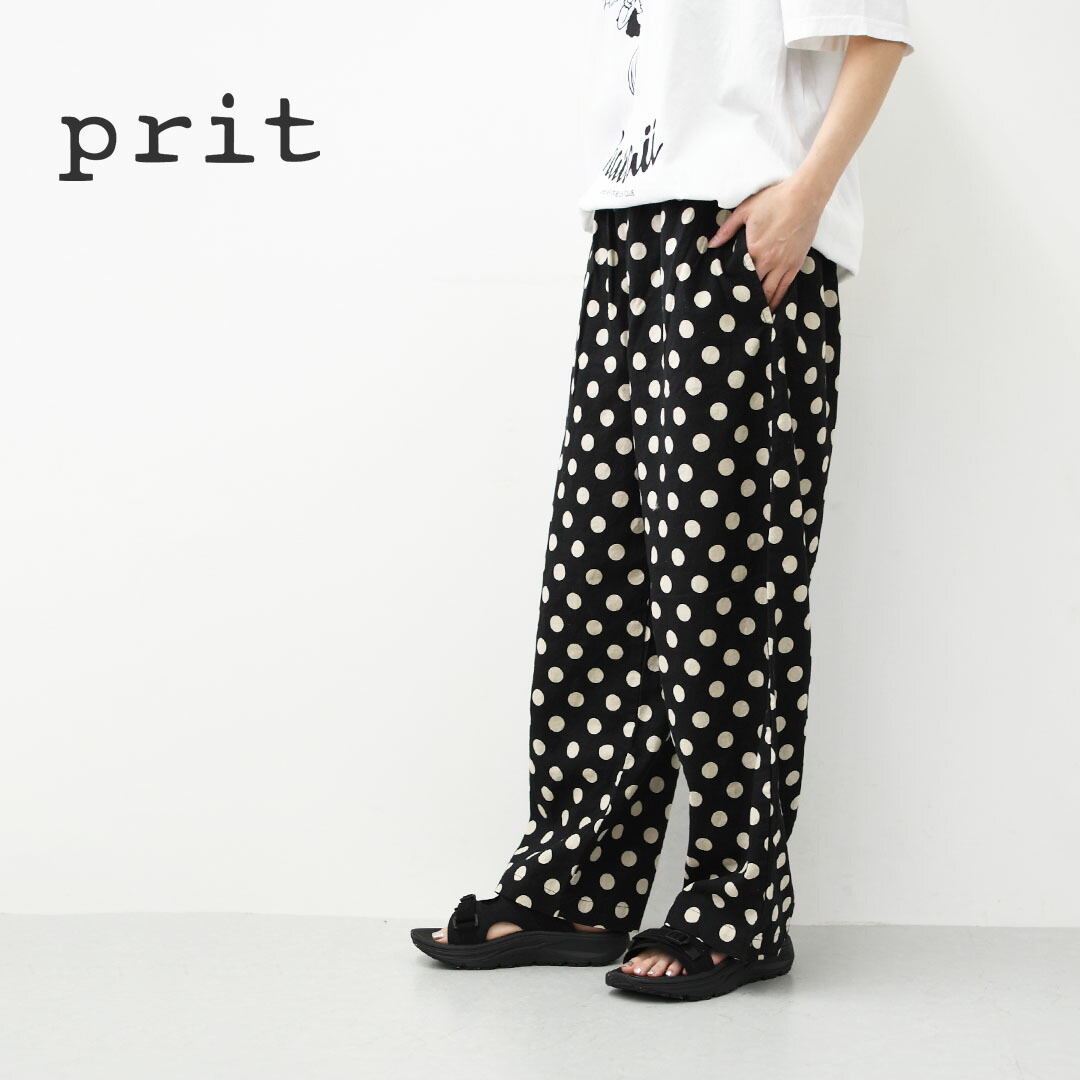 prit [プリット] 20/1リネンコットンシーチングドットプリントパジャマパンツ [P72618] イージーパンツ・ワイドパンツ・リラックスパンツ・ドット柄ズボン下・水玉・リネン綿織物・LADY\u0027S [2026SS]
