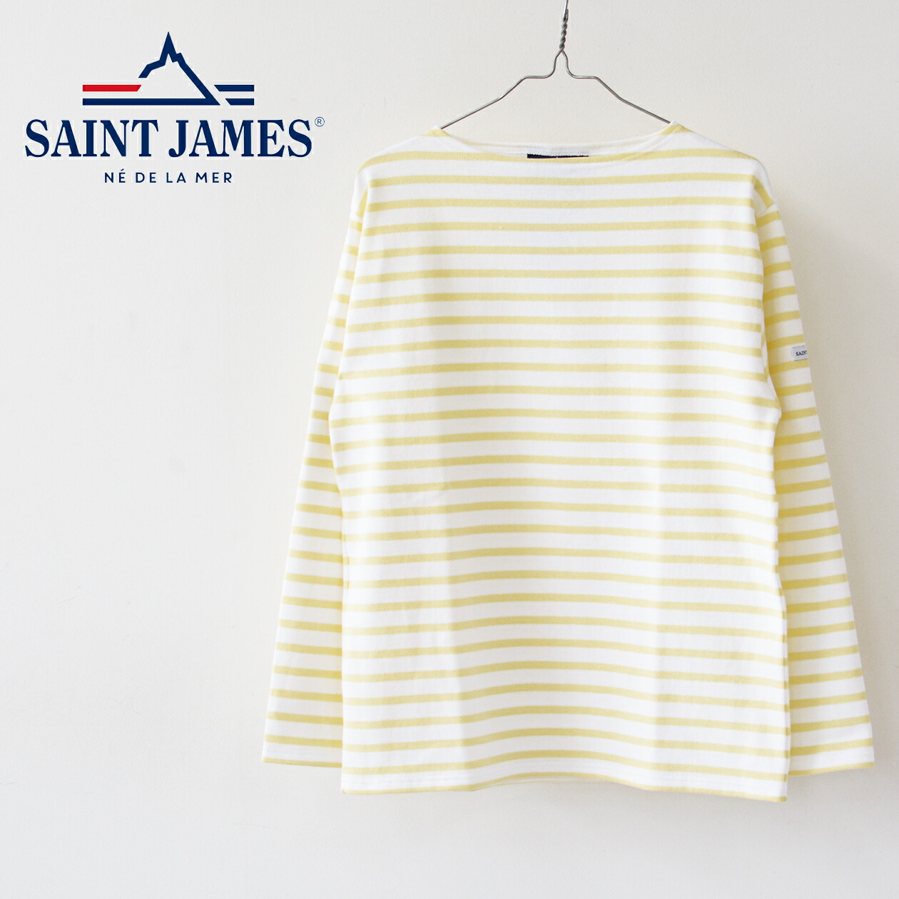 SAINT JAMES [セントジェームス 正規販売店] OUESSANT BORDER NEIGE&times; ZESTE [bo-nei-zes] ウエッソン ボーダー・白&times;レモンイエロー・カットソー・長袖・コットン・ボートネック・MEN'S / LADY'S [2026SS]｜refalt 10,010円