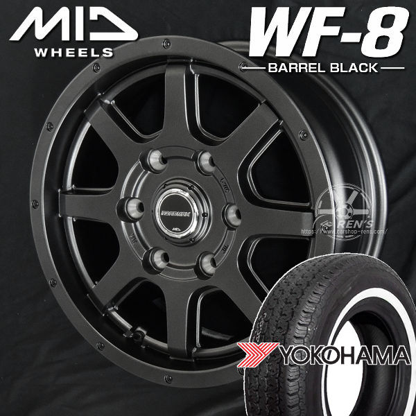 送料無料 200系ハイエース MID ロードマックスWF8 バレルブラック ヨコハマ Ｙ３６０ ホワイトリボン 195/80R15C 108/106S 荷重対応 4本タイヤホイールセット