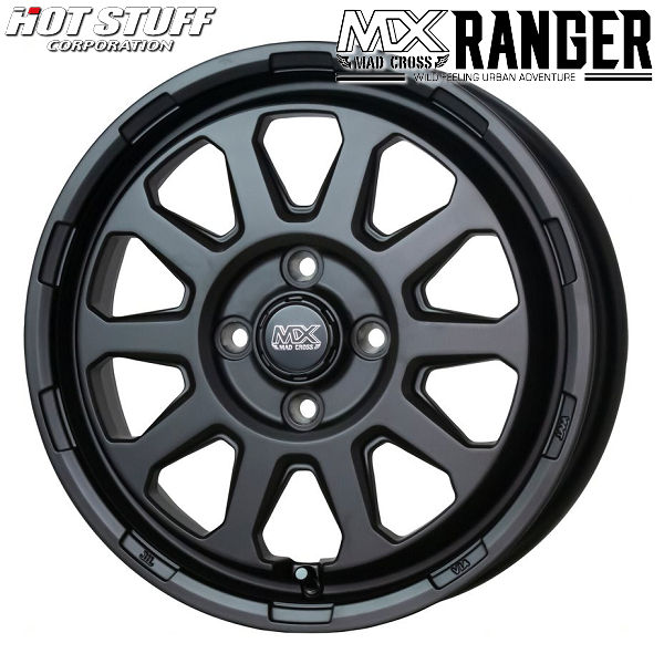 送料無料 スペーシアギア ファンクロス デリカミニ など 軽自動車 マッドクロス レンジャー マットブラック （MTBK） 155/65R14 サマータイヤ ヨコハマ ブルーアース アルミホイール タイヤ4本セット