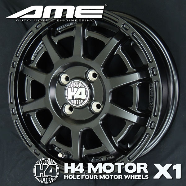 送料無料 4本 N-VAN ハイゼット キャリー アクティ 12インチ アルミホイール 4.0J +43 JWL-T 4穴 PCD100 軽トラック 軽バン H4 MOTOR X1 セミグロスブラック
