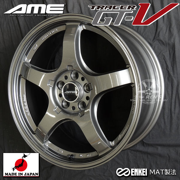 送料無料 GR86 86 BRZ カローラスポーツ などに AME トレーサーGT-V ガンブラック エンケイ 製 国産 軽量 ホイール 18インチ 8.5J +45 5穴PCD100 225/40R18 タイヤホイール4本セット