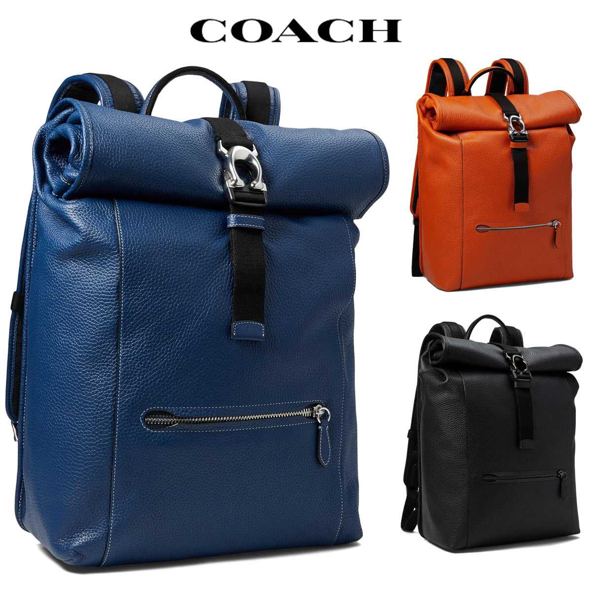 【美品】COACH　リュックサック　ネイビー COACH コーチ リュックサック デイパック レザー 71989 ネイビー