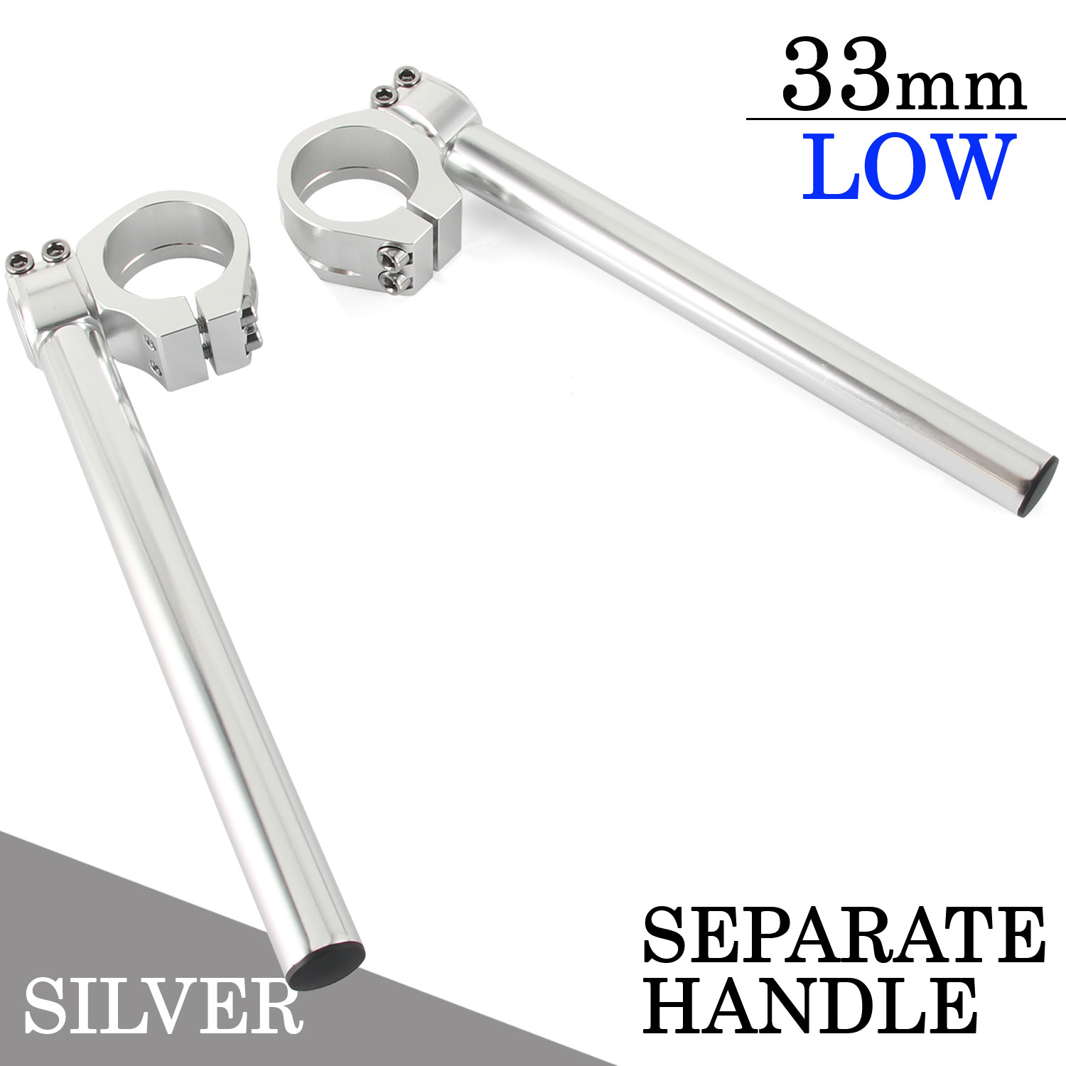 角度調整付 セパレートハンドル 33mm 33パイ LOWタイプ 22.2mm セパハン キット シルバー 銀 アルミ削り出し バイク オートバイ ハンドル 交換 カスタム 汎用 REBEL(MC13) CB400Four CB350F73 RZ125 85 1GV TW200/E TW225|バイクパーツバッテリー販売のRISE