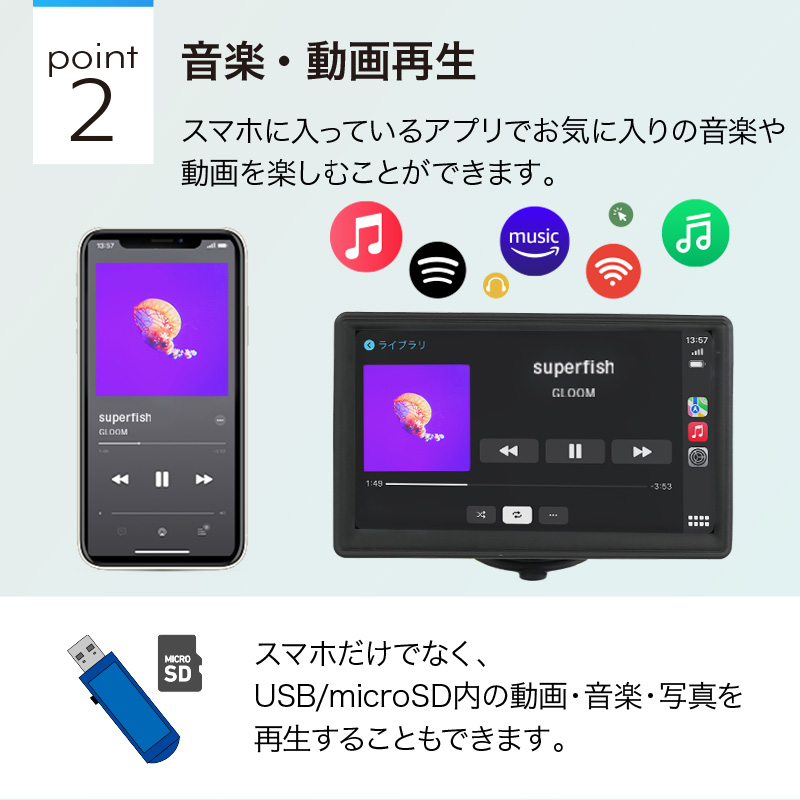 ディスプレイオーディオ カーオーディオ ポータブルナビ Android ナビ Bluetooth ポータブル カーナビ