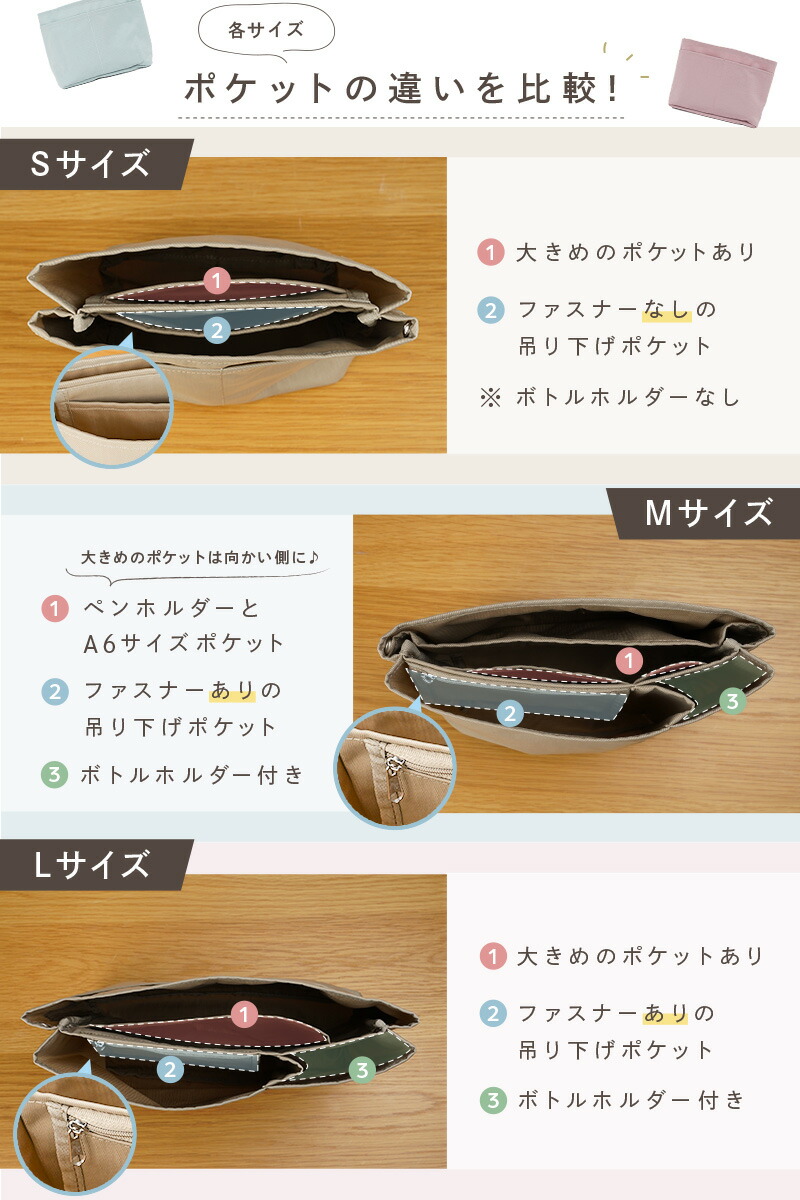 【1580円～→1264円～クーポン使用で 10/3 23:59迄】 ＼レビュー件数★1900件以上！／バッグインバッグ 仕切り 大きめ 小さめ 縦型 自立 縦 大 a4 インナーバッグ トート バックインバック 軽量 軽い ファスナー ポケット バッグ トートバッグ