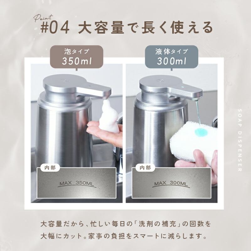 【100枚限定★40%OFF 10/1 23:59迄】 オート ソープディスペンサー 自動 泡 陶器 or ガラス ハンドソープ ボトル 大容量 液体 詰め替えボトル ポンプ式 手動 かわいい 北欧風 キッチン シンプル 高級感 プッシュ 洗面所 キッチ