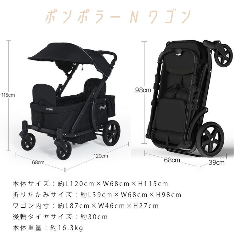 在庫有り】Pompolarr ポンポラー N ワゴン ブラックフレーム 2人乗り