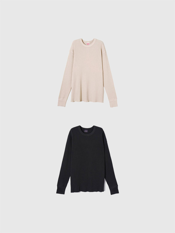 Healthknit 健全さ編み物 サーマル 第一人者 長袖 無地 えの具 労働者の一団のど首 52021 Thermal King Waffle Pigment Dyed Crew Neck Long Sleeve