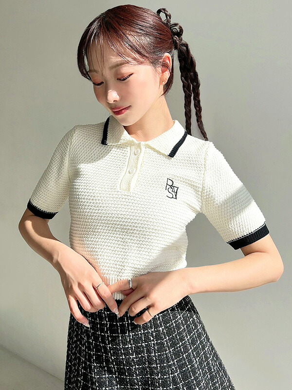 【美品】フォクシー ニットポロ サマーニット バイカラー 黒 白 半袖 Mサイズ 美品】フォクシー ニットポロ サマーニット バイカラー 黒 白