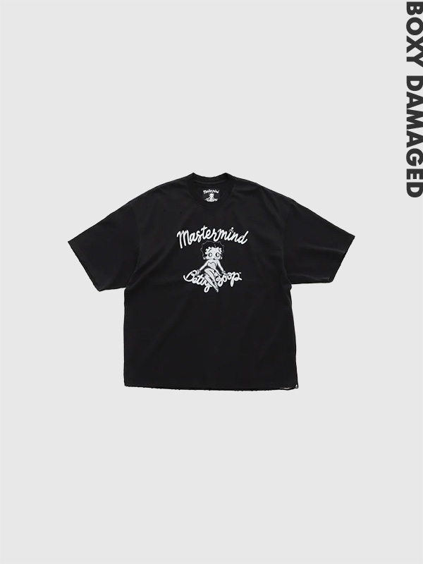 MASTERMIND WORLD &times; BETTY BOOP マスターマインド ワールド Tシャツ 半袖 加工 ダメージ ベティちゃん コラボ スカル ハート ボクシー フィット BOXY FIT MW25C15-TS203-2 BOXY DAMAGED S/S TEE｜RODEO BROS ／ ロデオブロス