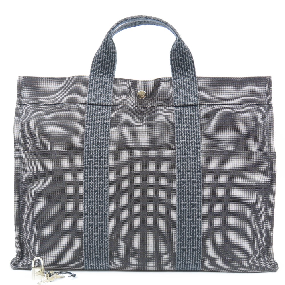 【美品】エルメス　エールラインMM グレーキャンパス エールライン エルメス ビジネスバッグ グレー キャンバス