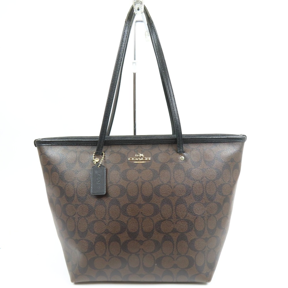 コーチ シグネチャー ショルダーバッグ トートバッグ/PVC ダークブラウン メンズ【中古】 本物 COACH