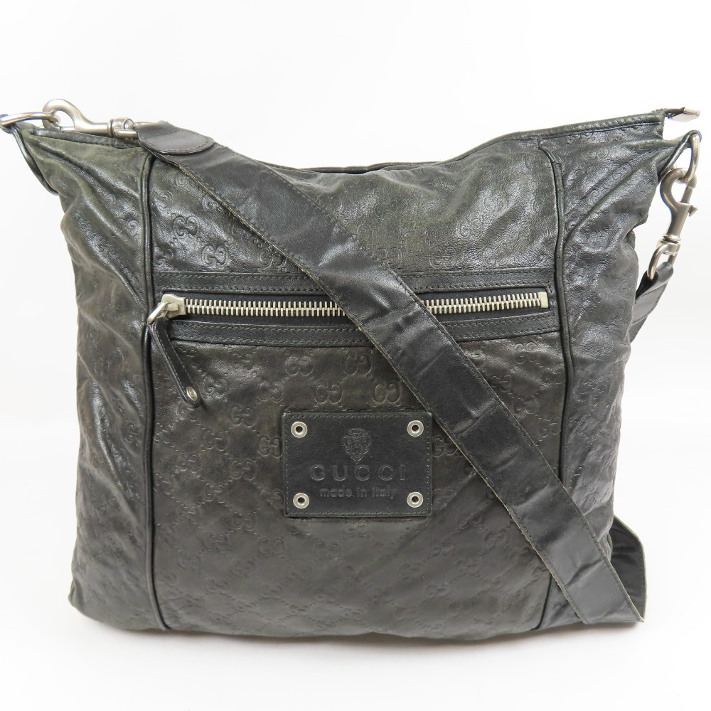 グッチ GG柄 大容量 189684 ヴィンテージ ショルダーバッグ シマレザー ブラック レディース【中古】 本物 GUCCI