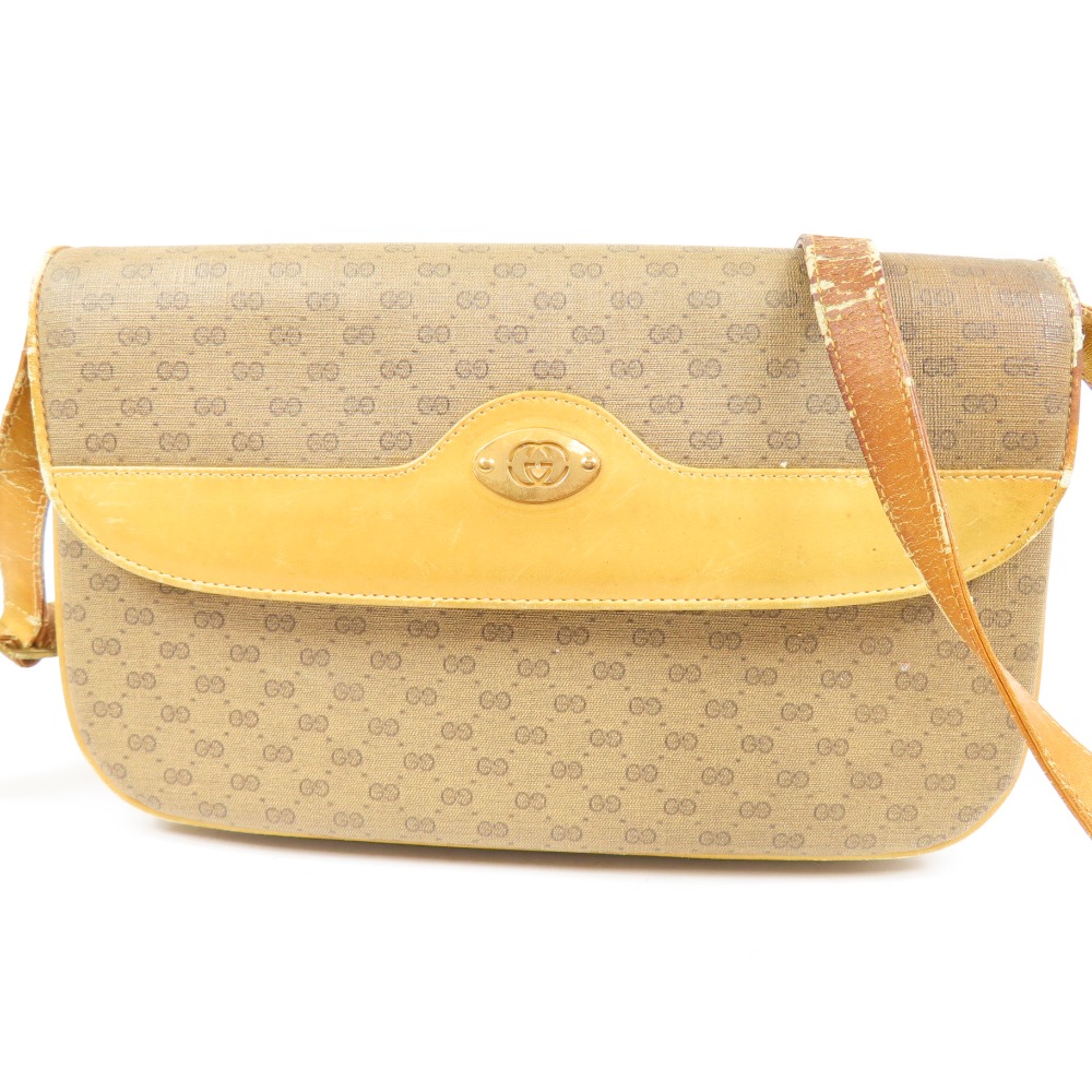 グッチ オールド マイクロGG 004.106 ヴィンテージ ショルダーバッグ PVC/レザー ベージュ レディース【中古】 本物 GUCCI