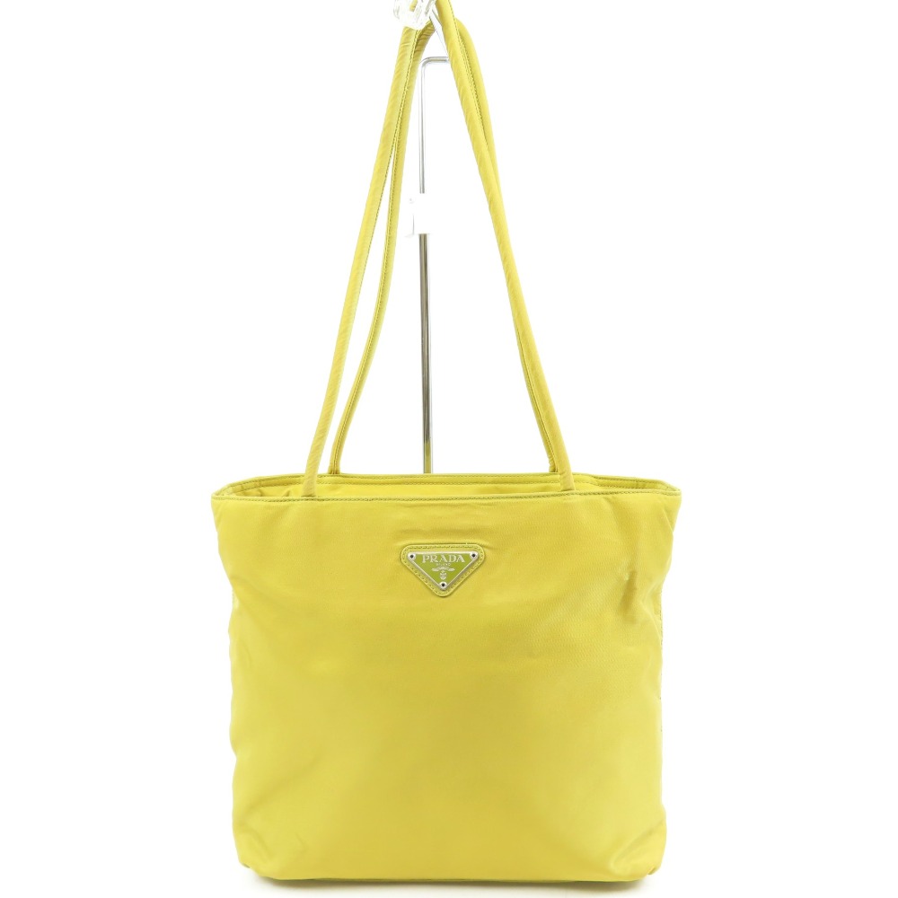 プラダ 三角ロゴ ショルダーバッグ トートバッグ ナイロン イエロー レディース【中古】綺麗 本物 PRADA
