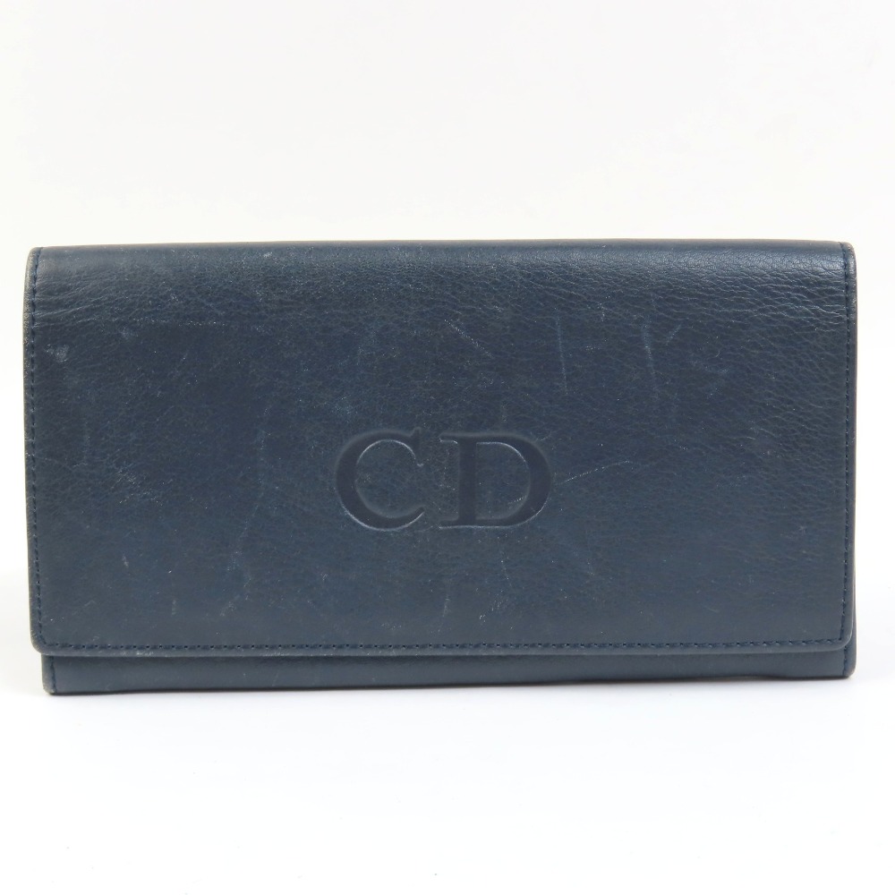 クリスチャンディオール CDロゴ G金具 ヴィンテージ 長財布 レザー ネイビー レディース【中古】綺麗 本物 Christian Dior|Hybrid