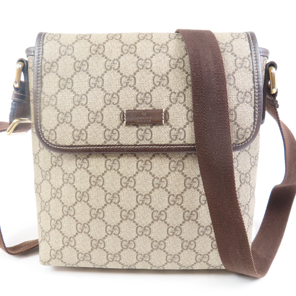 グッチ GGスプリーム ロゴ ボディバッグ ショルダーバッグ PVC ブラウン メンズ【中古】美品 本物 GUCCI｜Hybrid