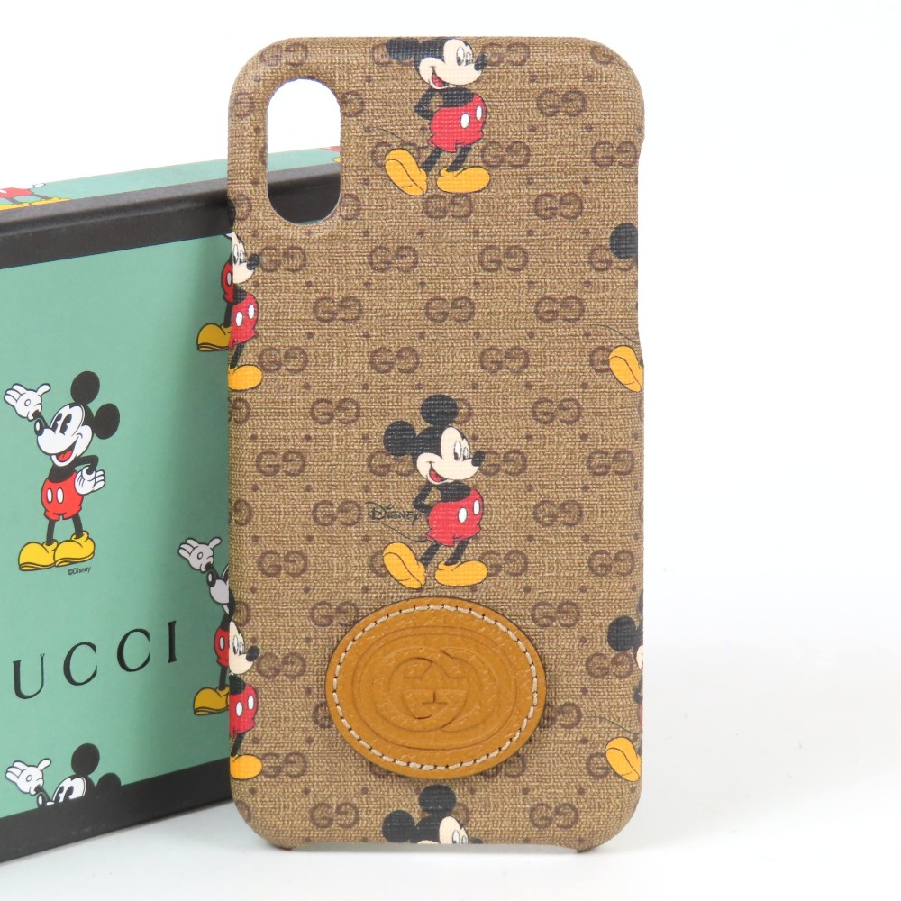 グッチ ディズニーコラボ ミッキー iPhone X iPhone XS スマホケース PVC ブラウン レディース【中古】未使用品 本物 GUCCI